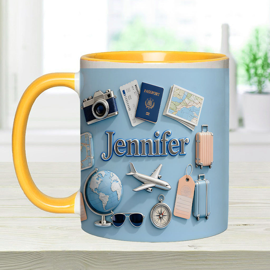 Just A Girl Who Loves Travelings - Personalized Travelling Accent Mug & Coaster