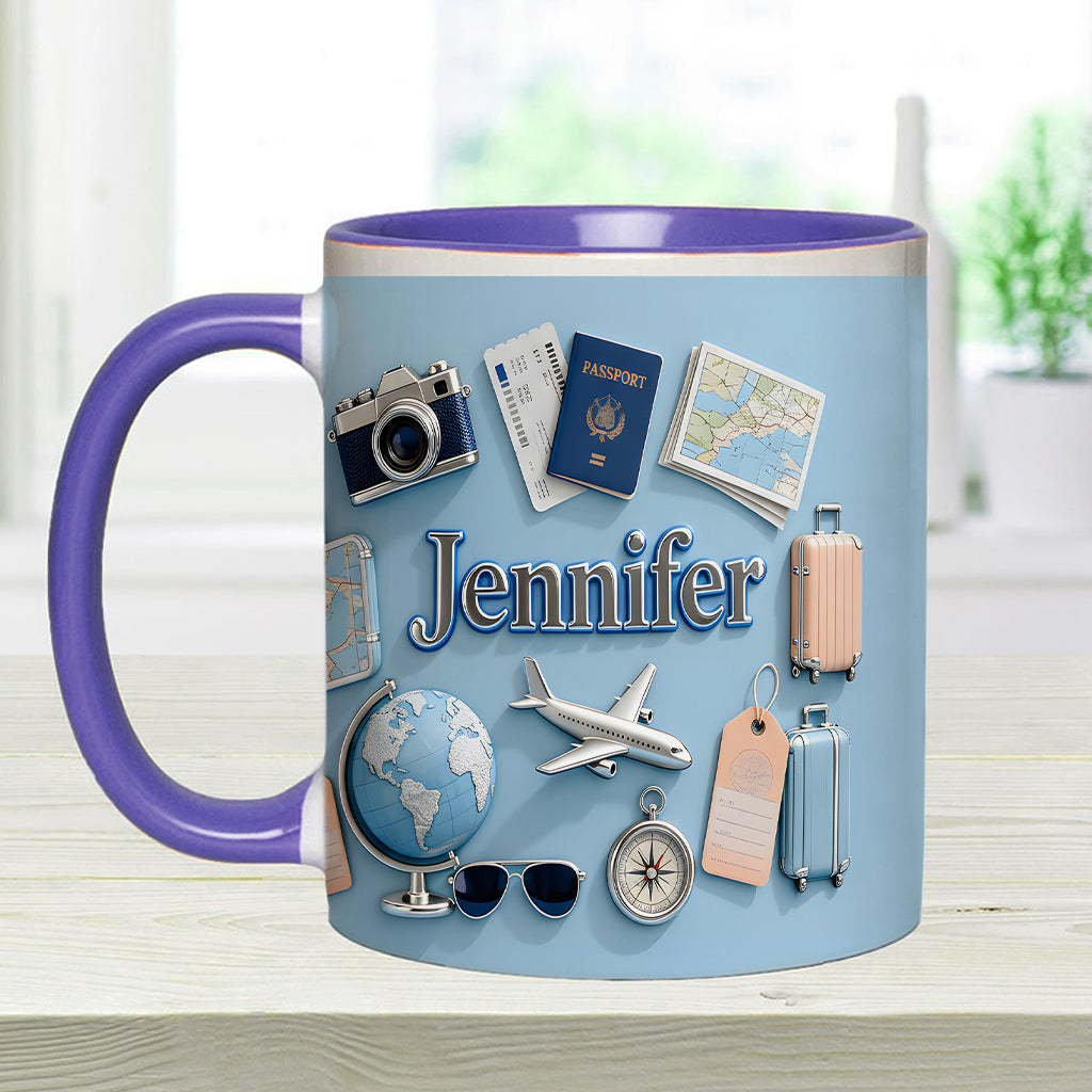 Just A Girl Who Loves Travelings - Personalized Travelling Accent Mug & Coaster