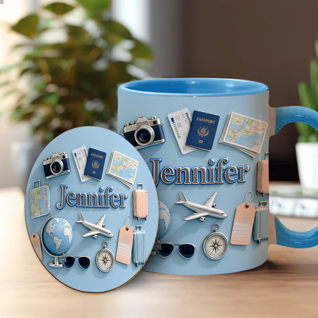 Just A Girl Who Loves Travelings - Personalized Travelling Accent Mug & Coaster