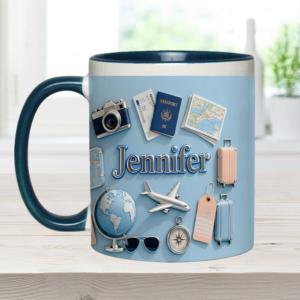 Just A Girl Who Loves Travelings - Personalized Travelling Accent Mug & Coaster