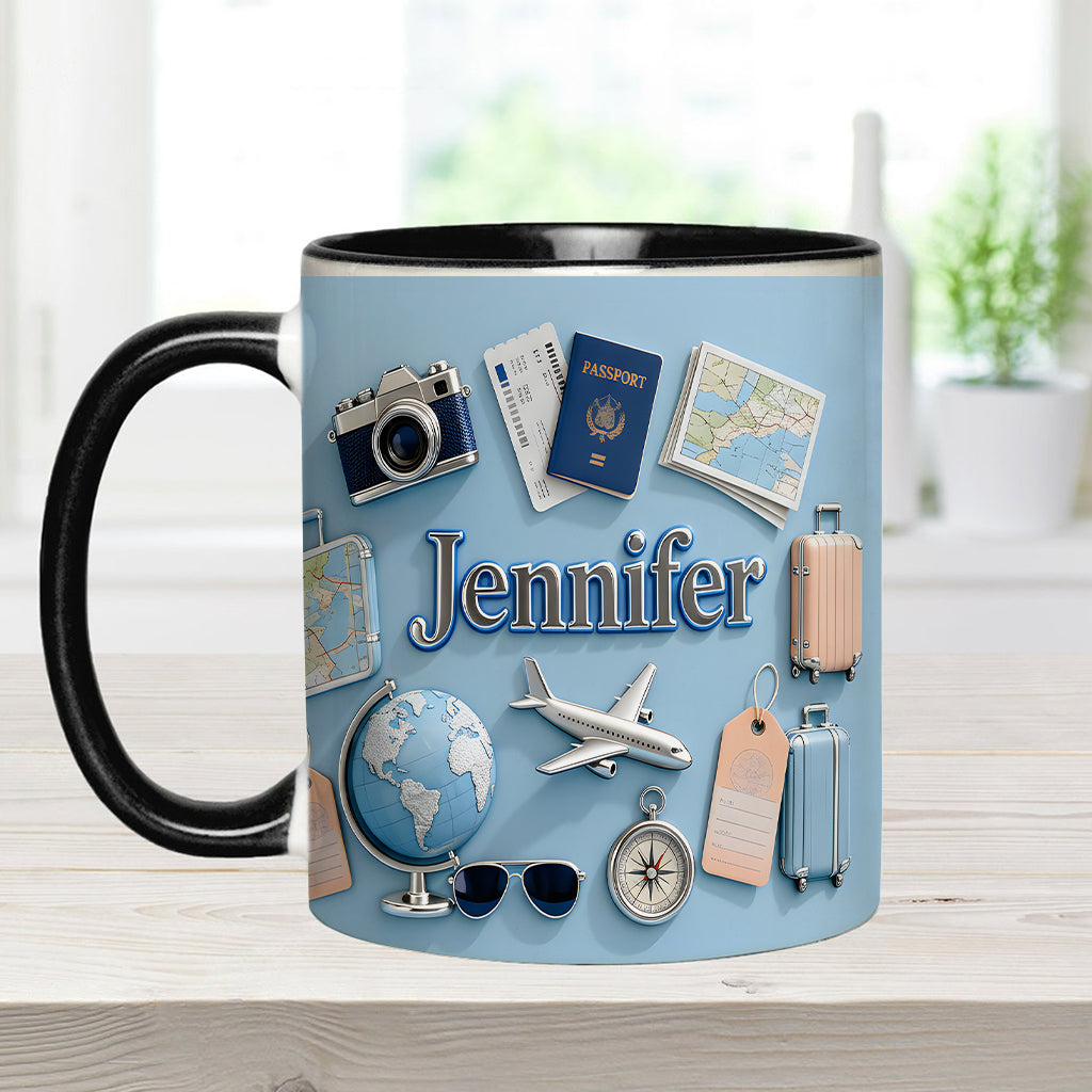Just A Girl Who Loves Travelings - Personalized Travelling Accent Mug & Coaster