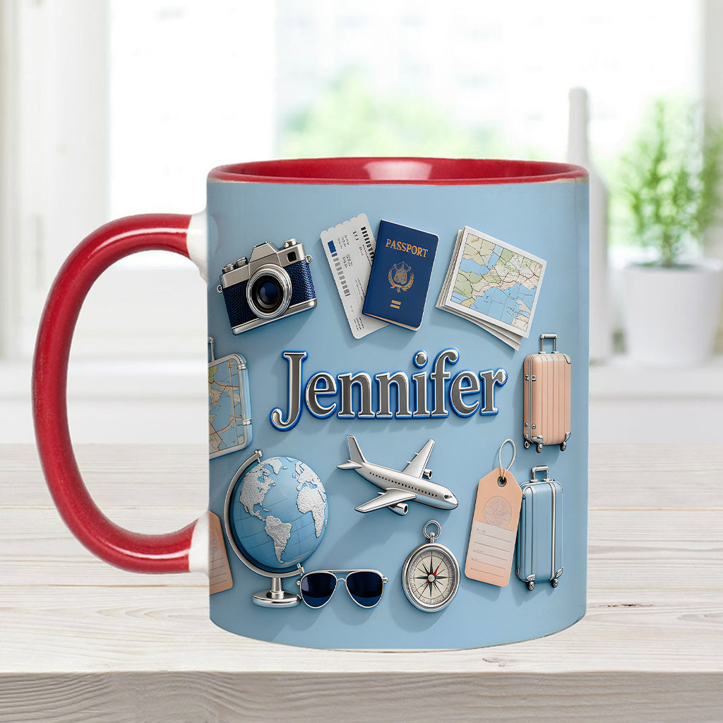 Just A Girl Who Loves Travelings - Personalized Travelling Accent Mug & Coaster