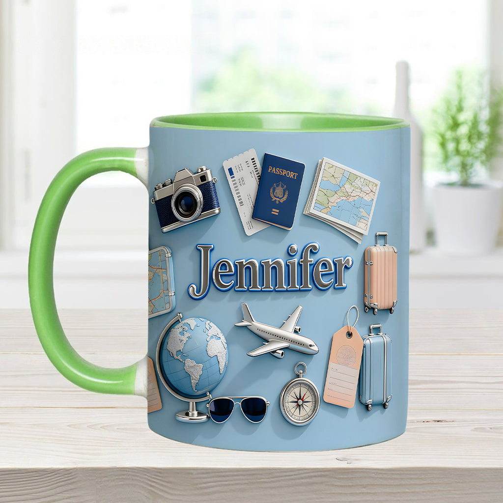 Just A Girl Who Loves Travelings - Personalized Travelling Accent Mug & Coaster