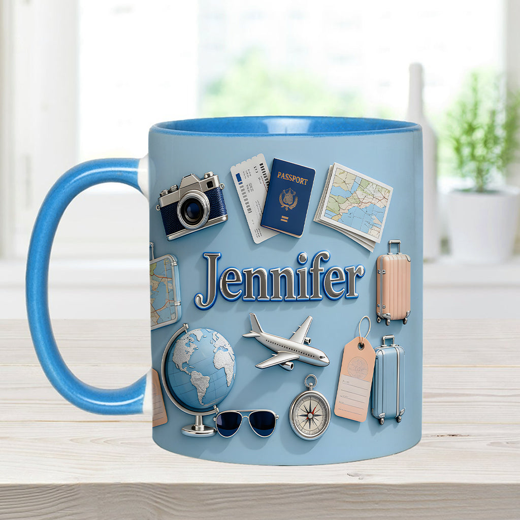 Just A Girl Who Loves Travelings - Personalized Travelling Accent Mug & Coaster