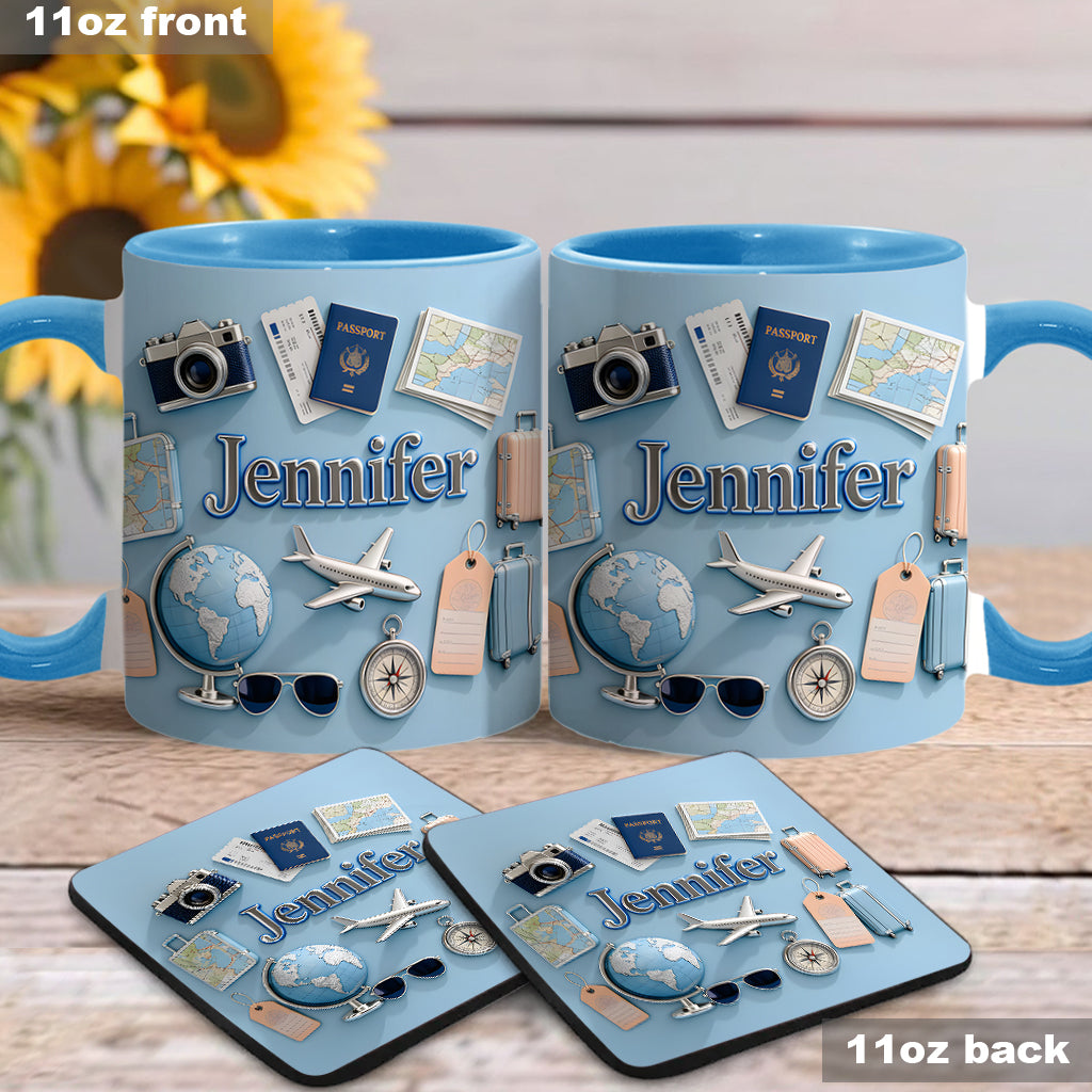 Just A Girl Who Loves Travelings - Personalized Travelling Accent Mug & Coaster