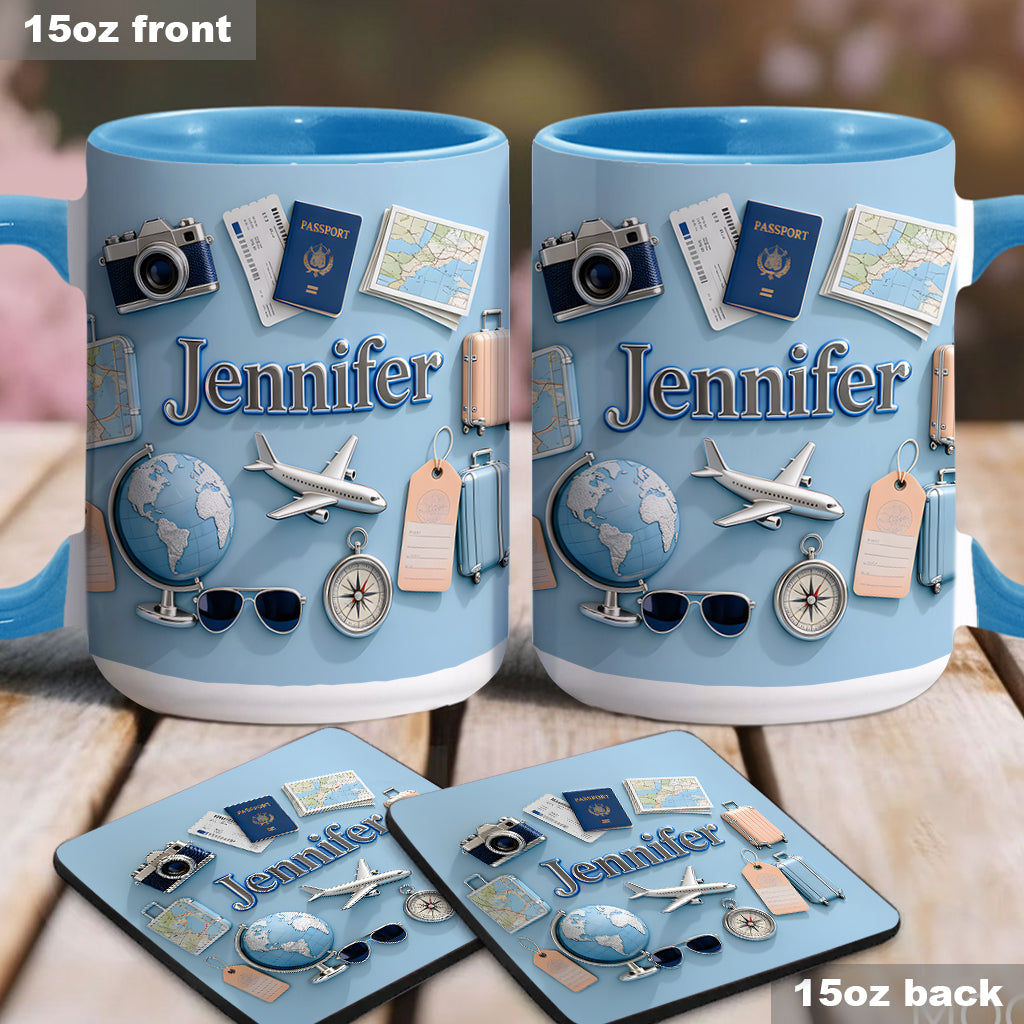 Just A Girl Who Loves Travelings - Personalized Travelling Accent Mug & Coaster