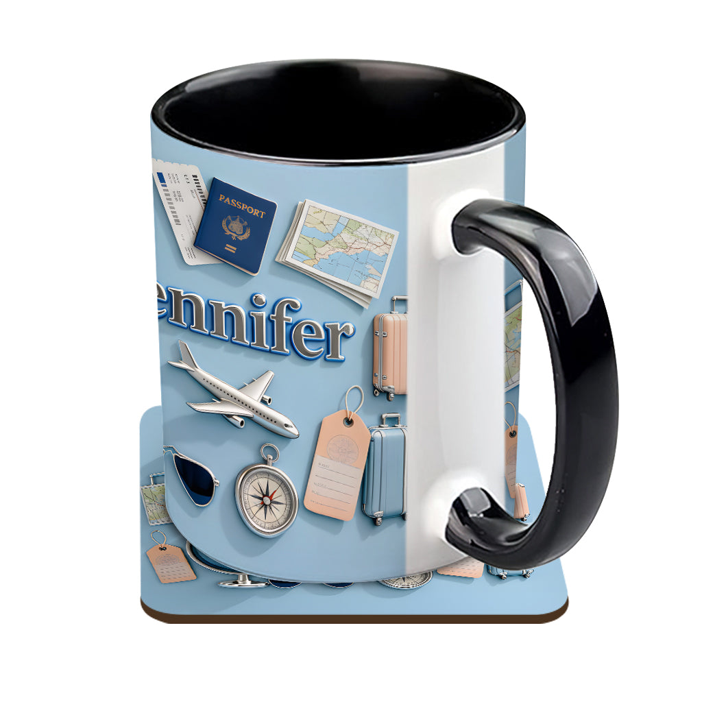 Just A Girl Who Loves Travelings - Personalized Travelling Accent Mug & Coaster