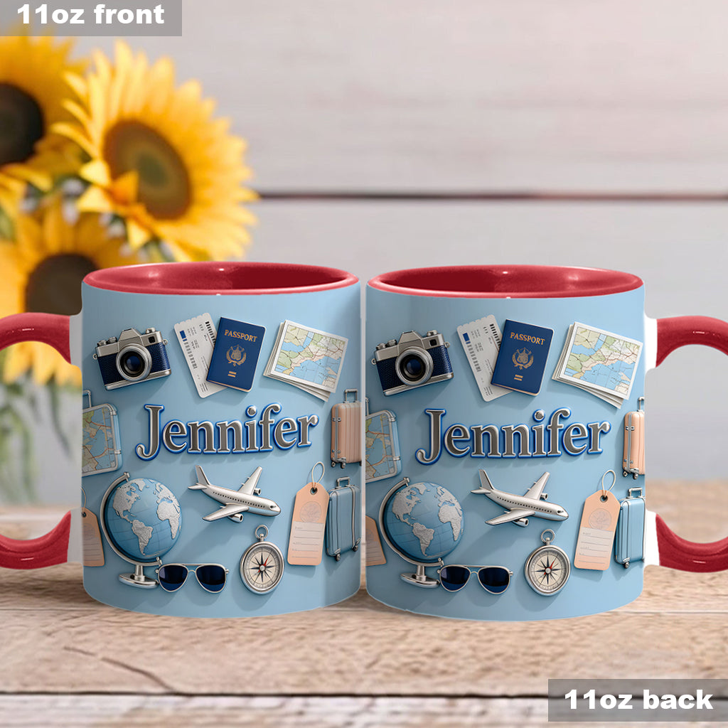 Just A Girl Who Loves Travelings - Personalized Travelling Accent Mug & Coaster