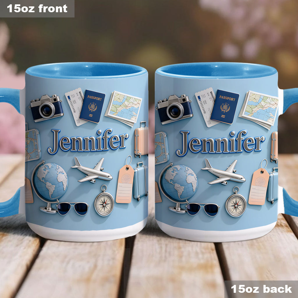 Just A Girl Who Loves Travelings - Personalized Travelling Accent Mug & Coaster