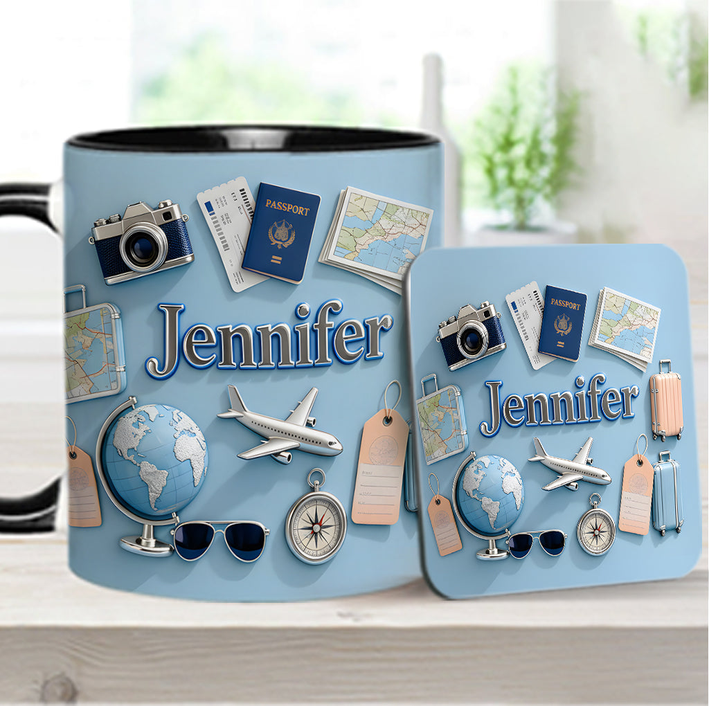 Just A Girl Who Loves Travelings - Personalized Travelling Accent Mug & Coaster