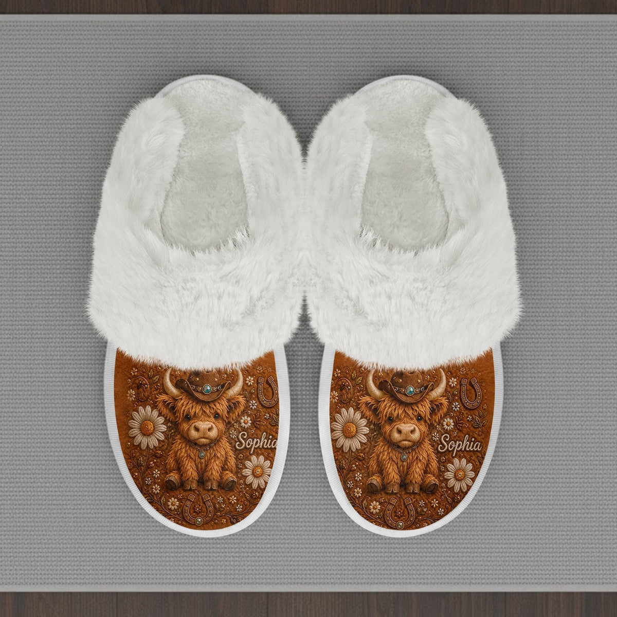 Adorable Highland Cow - Personalized Highland Cow Open-Toe Slippers