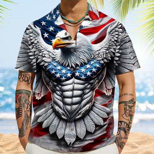 Patriotic Eagle - Personalized Bald Eagle Hawaiian Shirt