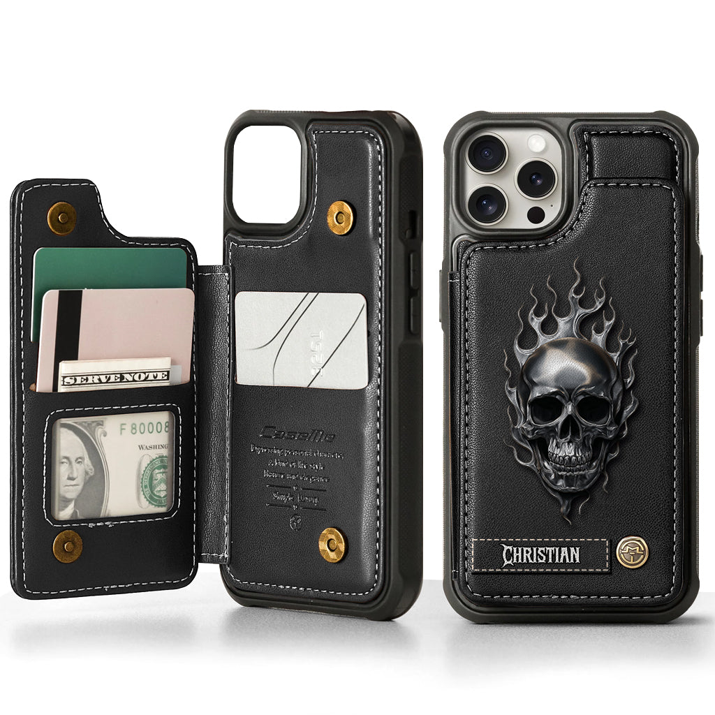 Fire Skull - Personalized Skull Wallet Phone Case