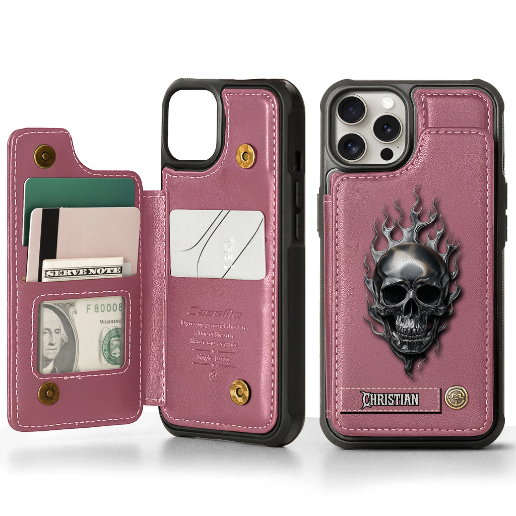 Fire Skull - Personalized Skull Wallet Phone Case