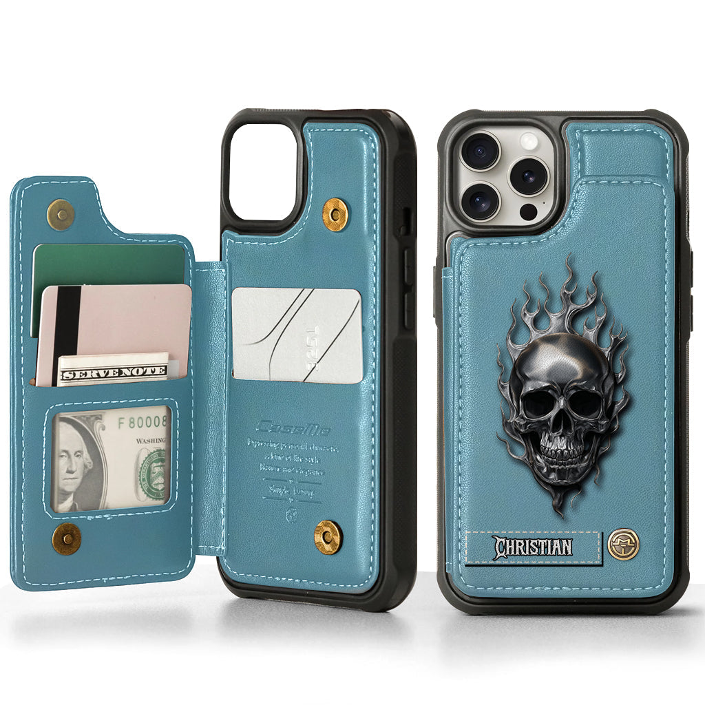 Fire Skull - Personalized Skull Wallet Phone Case
