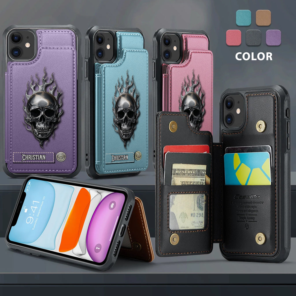 Fire Skull - Personalized Skull Wallet Phone Case