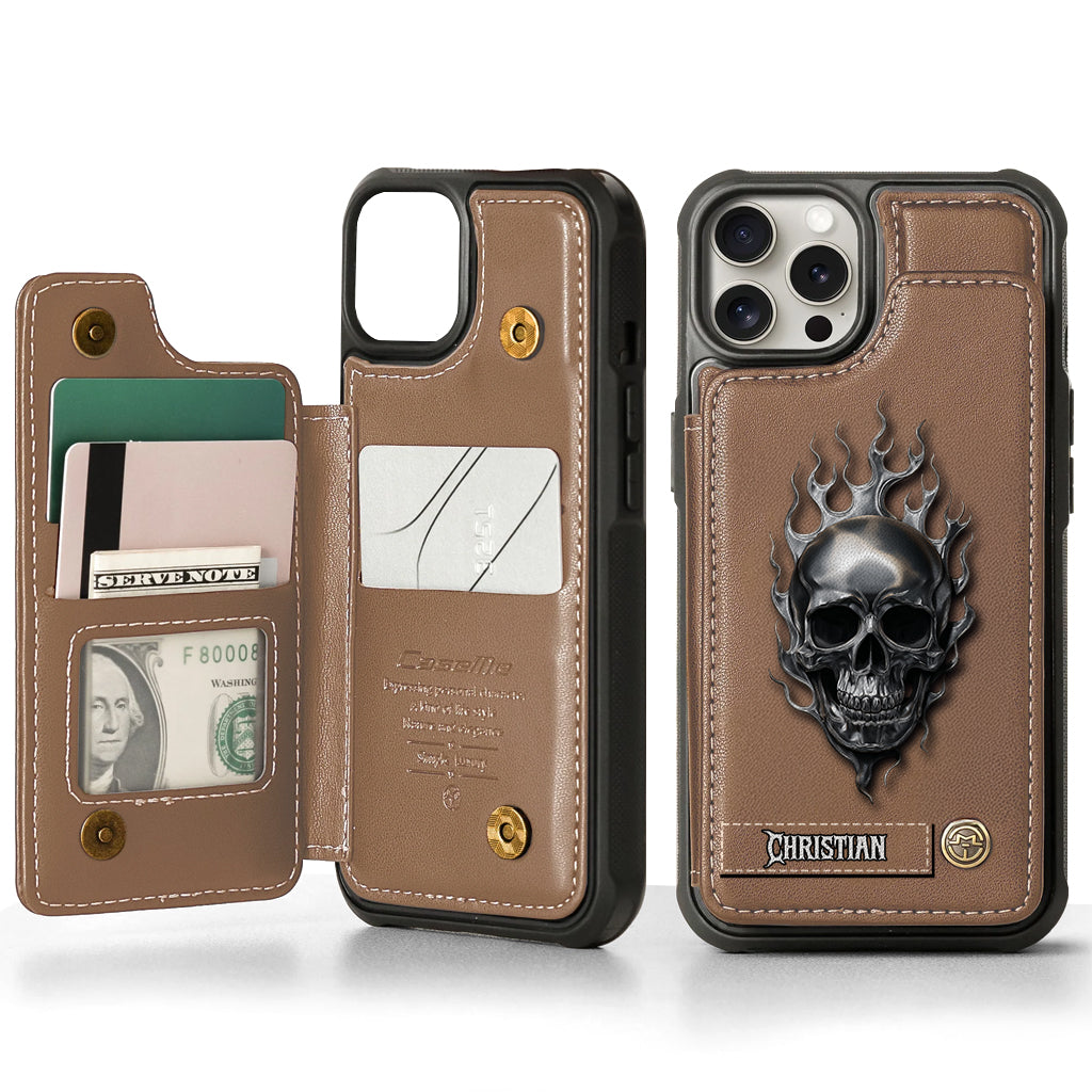 Fire Skull - Personalized Skull Wallet Phone Case