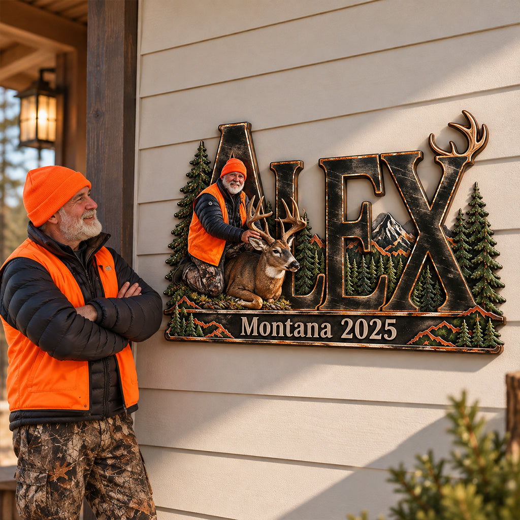 Hunter Gift, Deer Hunting Lovers Gift - Personalized Hunting 3D Printed Cut Metal Sign