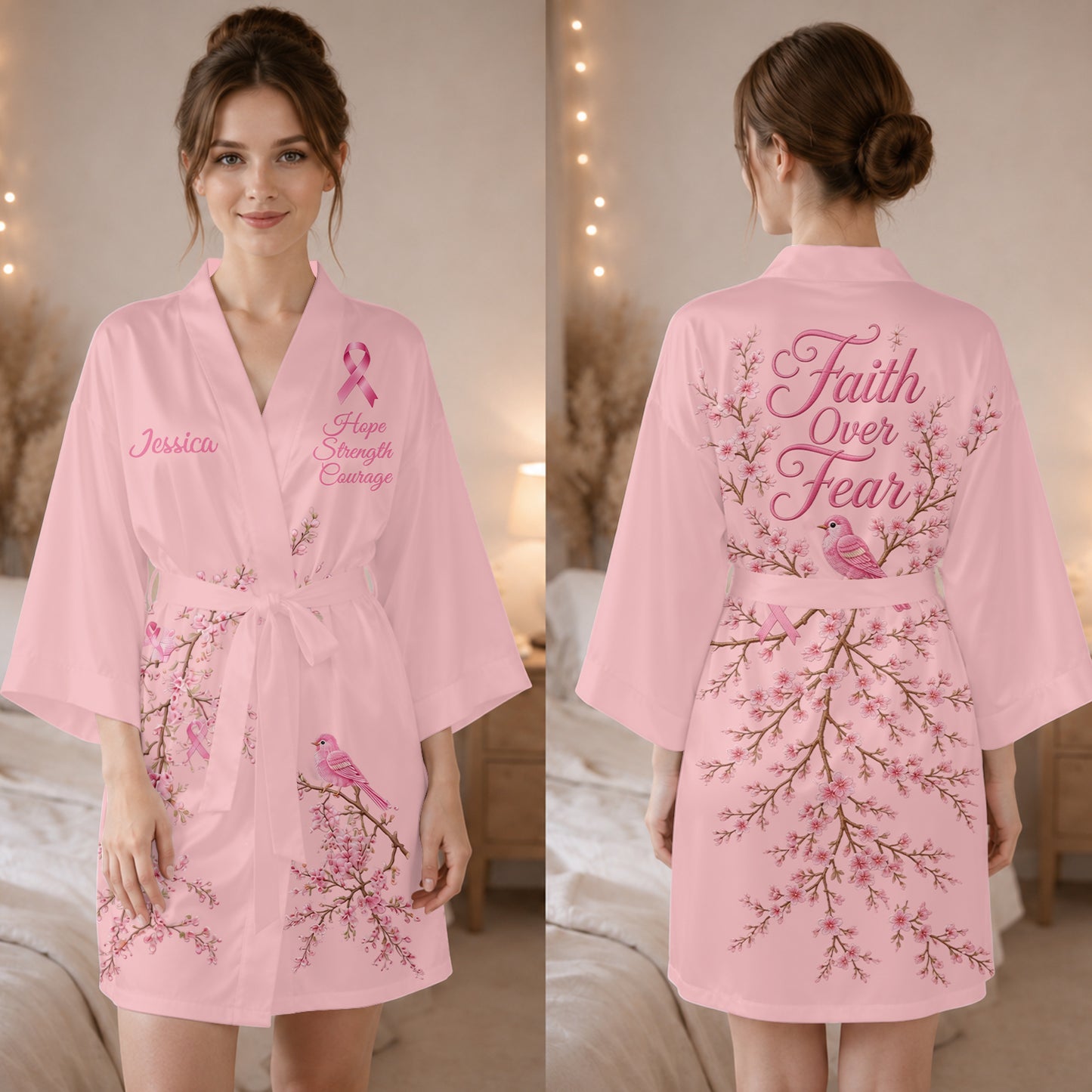 Breast Cancer Awareness - Personalized Breast Cancer Awareness Satin Robe