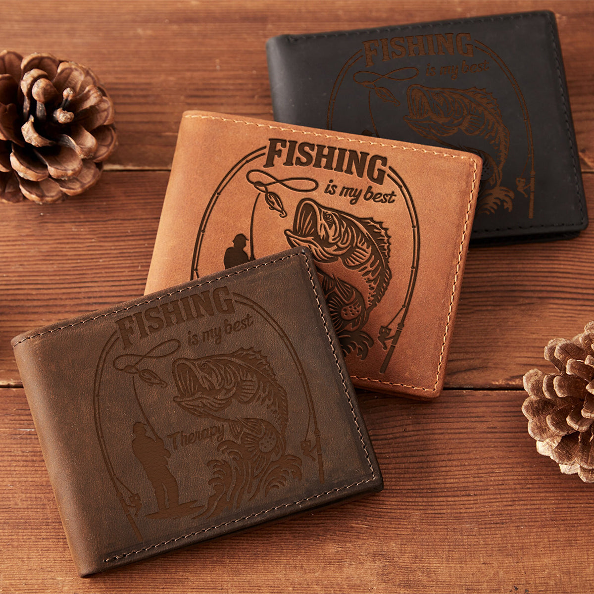 Fishing Is My Therapy - Personalized Fishing Leather Wallet