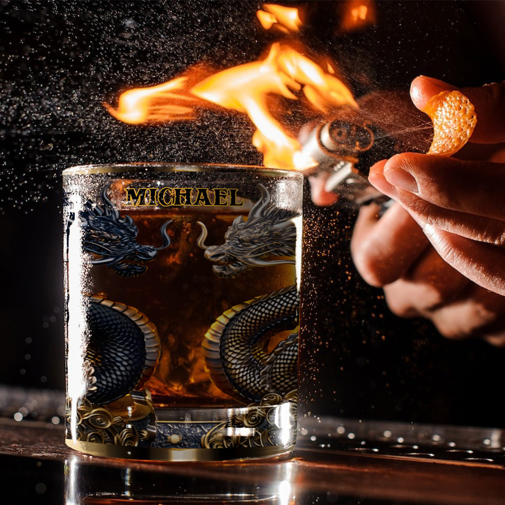 Metallic Dragons Art - Personalized Dragon Whiskey Glass