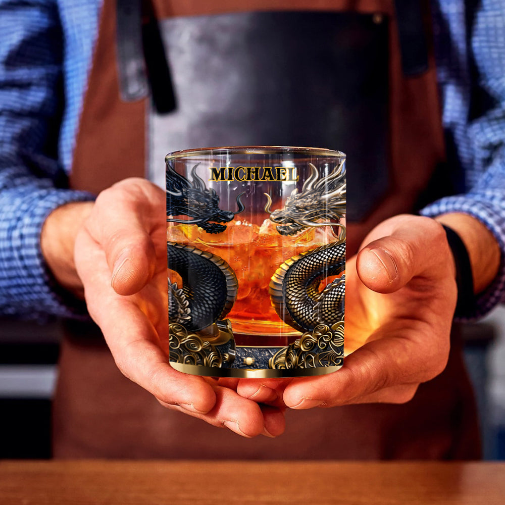 Metallic Dragons Art - Personalized Dragon Whiskey Glass