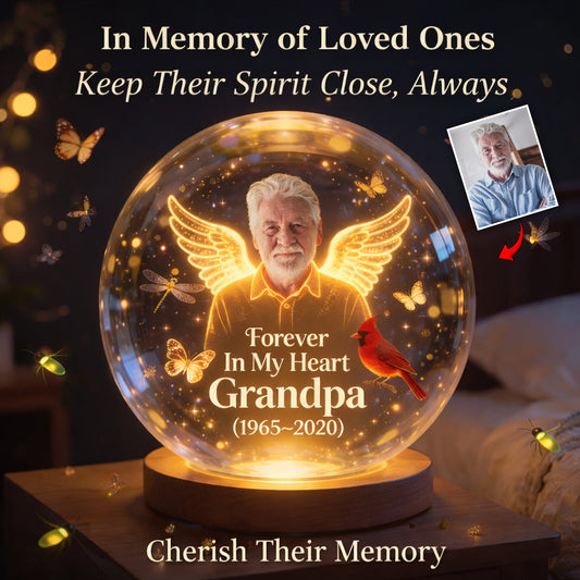Memorial Gift, Forever In My Heart - Personalized Memorial Crystal Ball Night Light