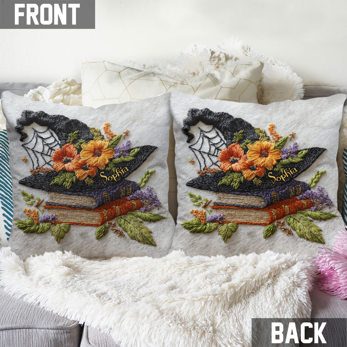 Beautiful Witch Hat - Personalized Witch Throw Pillow
