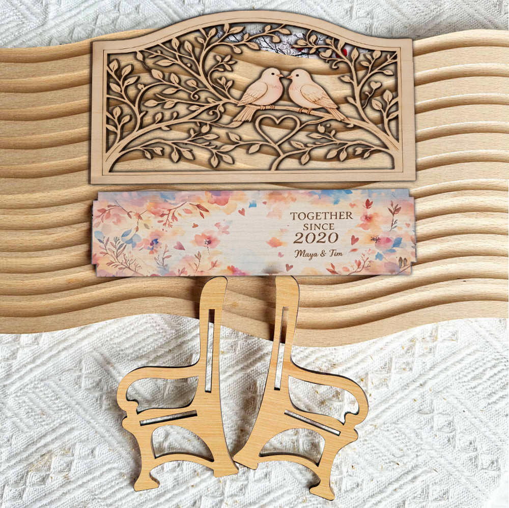 I Love You Forever - Personalized Couple Wooden Bench & Plush Keychain Set