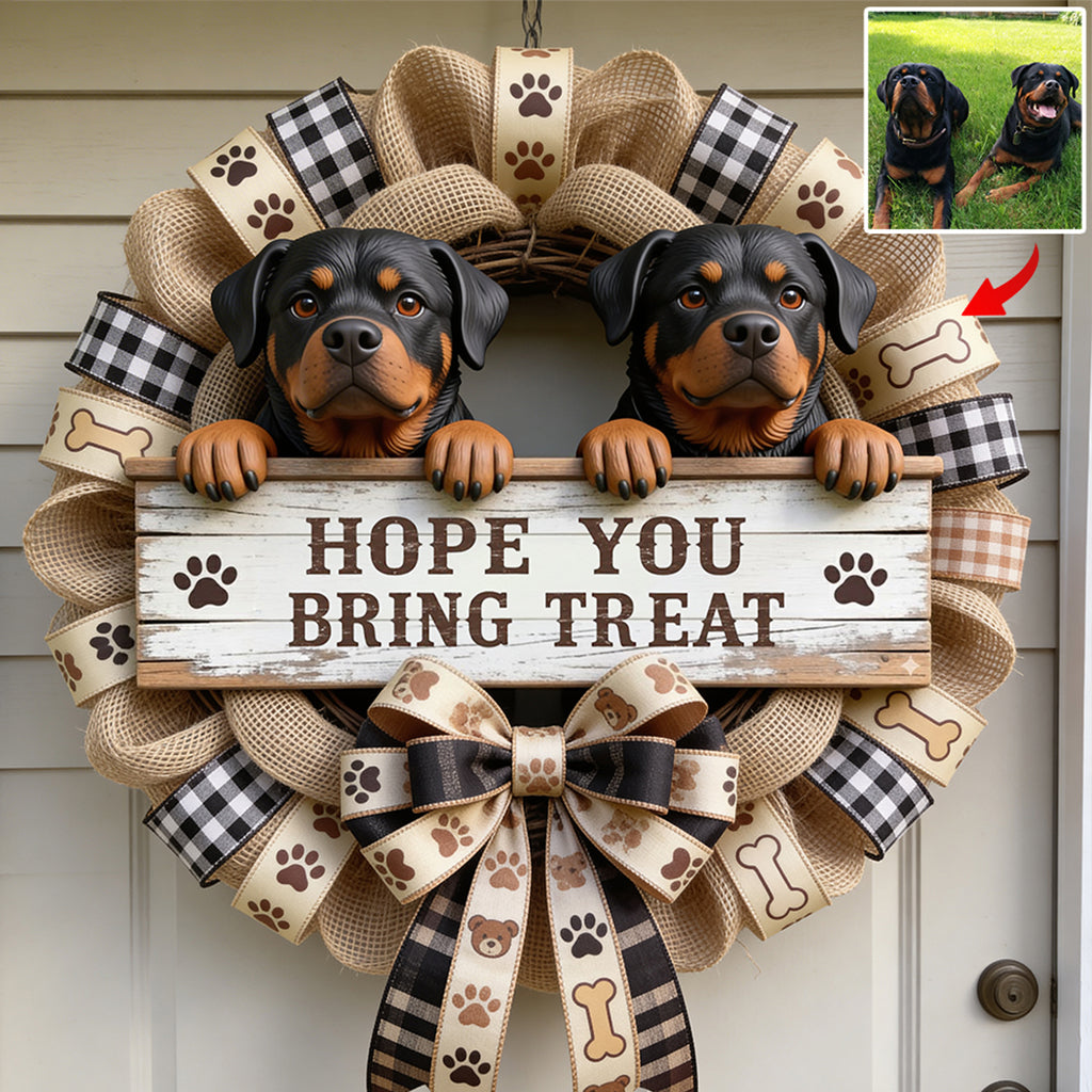 Custom Pet Wreath-Liked Design From Any Photo - Personalized Dog Custom Shaped Wood Sign