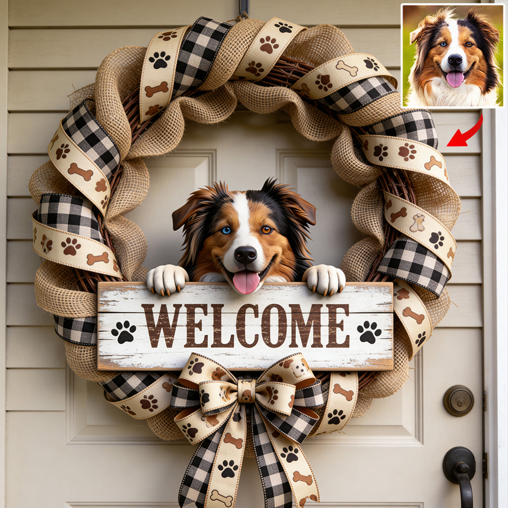 Custom Pet Wreath-Liked Design From Any Photo - Personalized Dog Custom Shaped Wood Sign