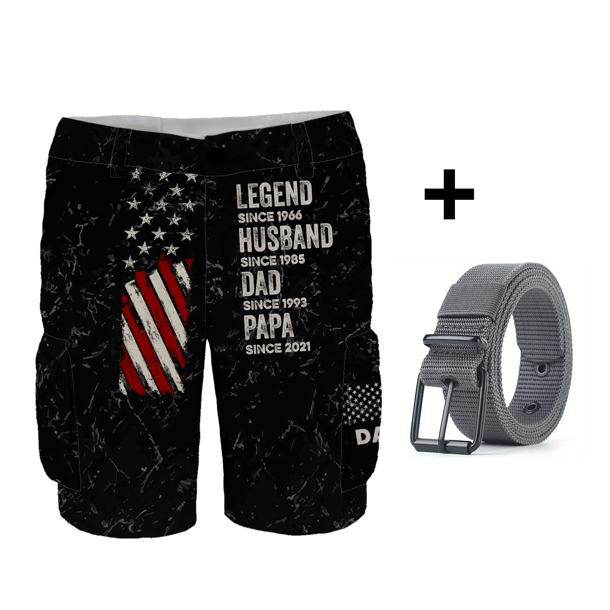 Legend Husband Dad And Grandpa - Personalized Father Cargo Shorts With Belt