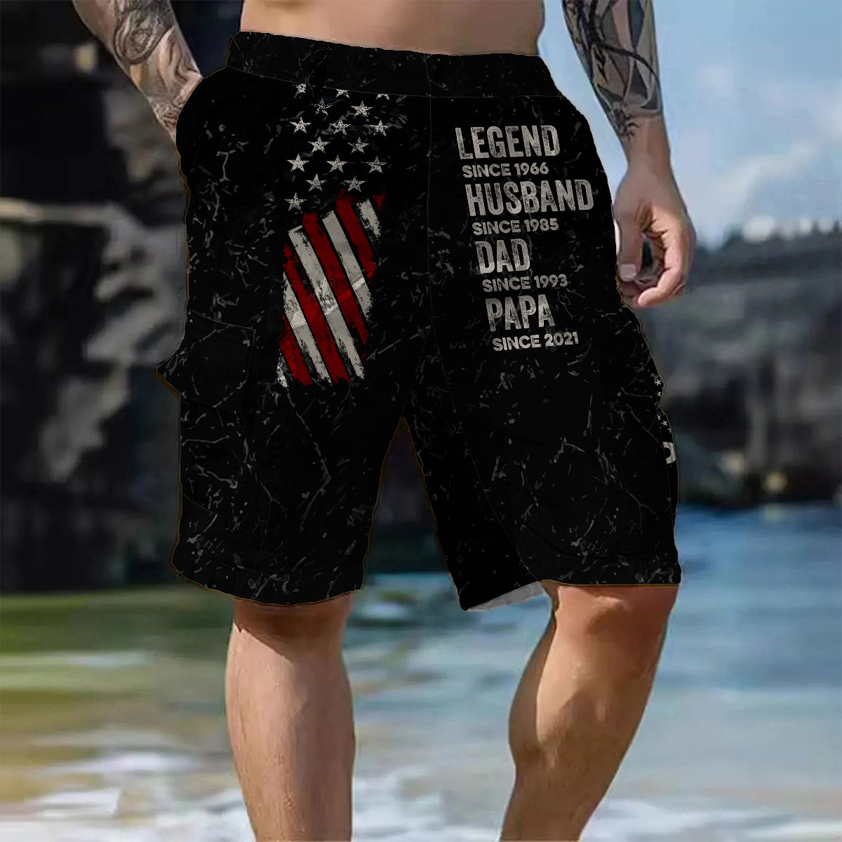Legend Husband Dad And Grandpa - Personalized Father Cargo Shorts With Belt
