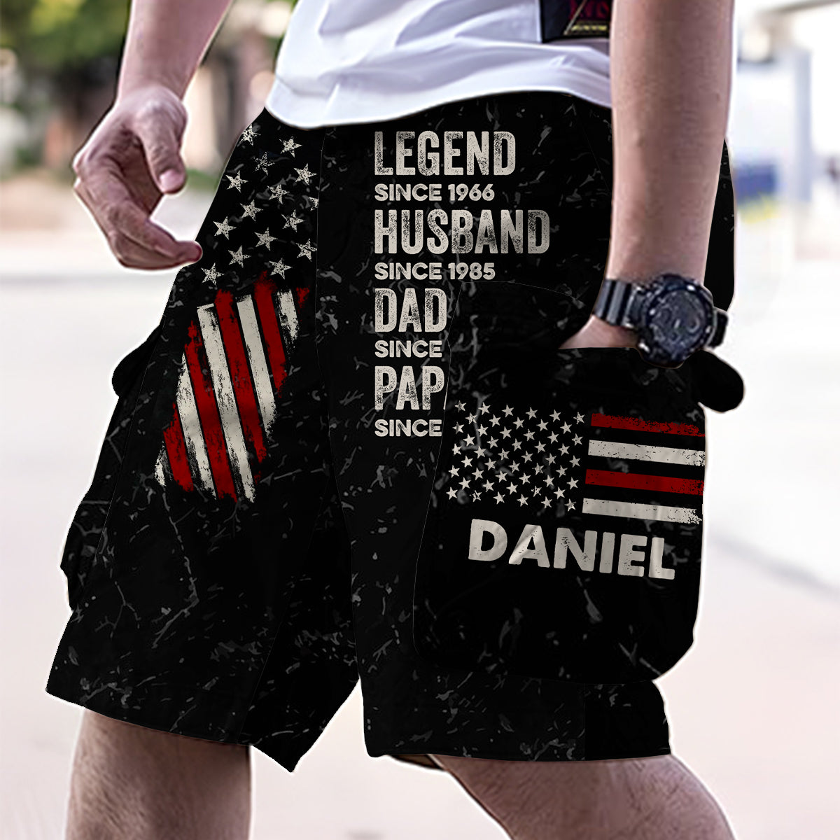 Legend Husband Dad And Grandpa - Personalized Father Cargo Shorts With Belt