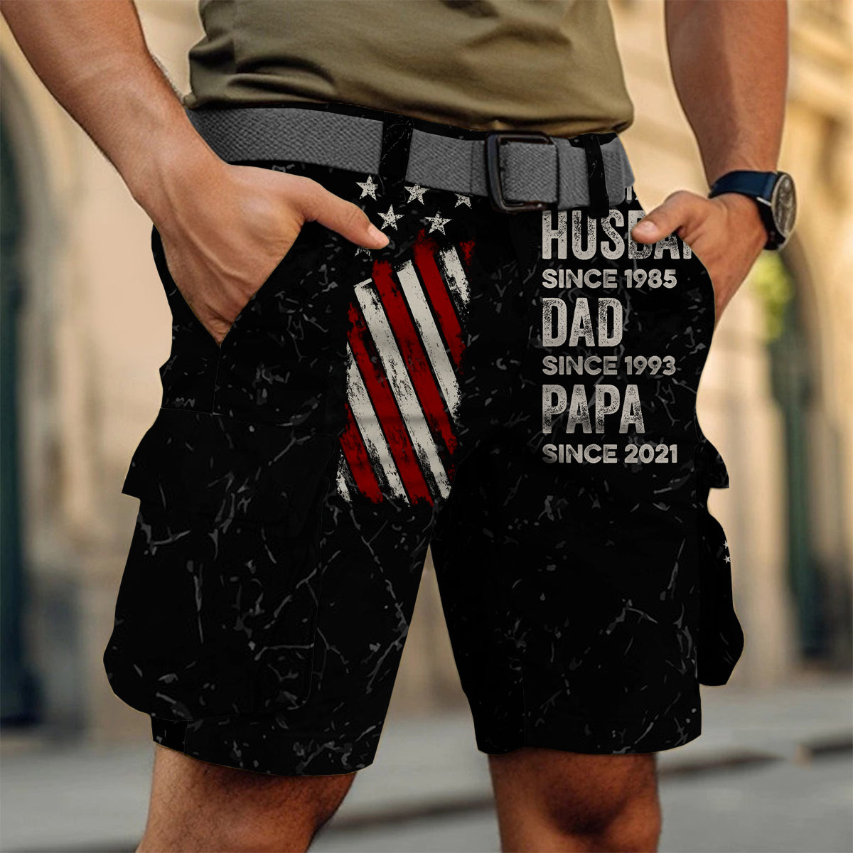 Legend Husband Dad And Grandpa - Personalized Father Cargo Shorts With Belt