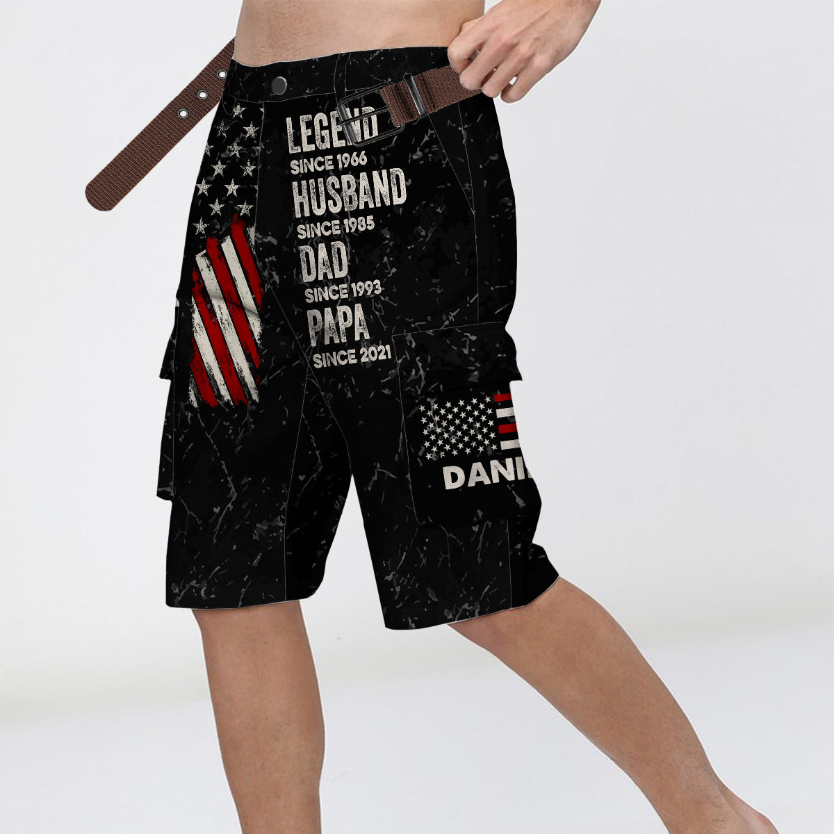 Legend Husband Dad And Grandpa - Personalized Father Cargo Shorts With Belt