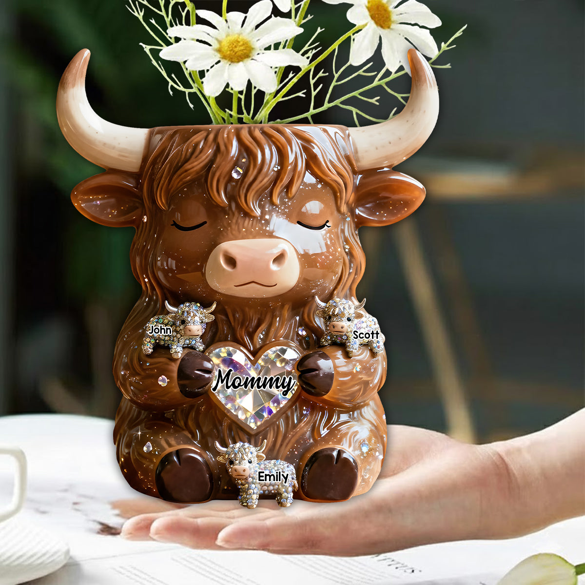 Farm Life - Personalized Highland Cow Custom Shape Acrylic Flower Vase