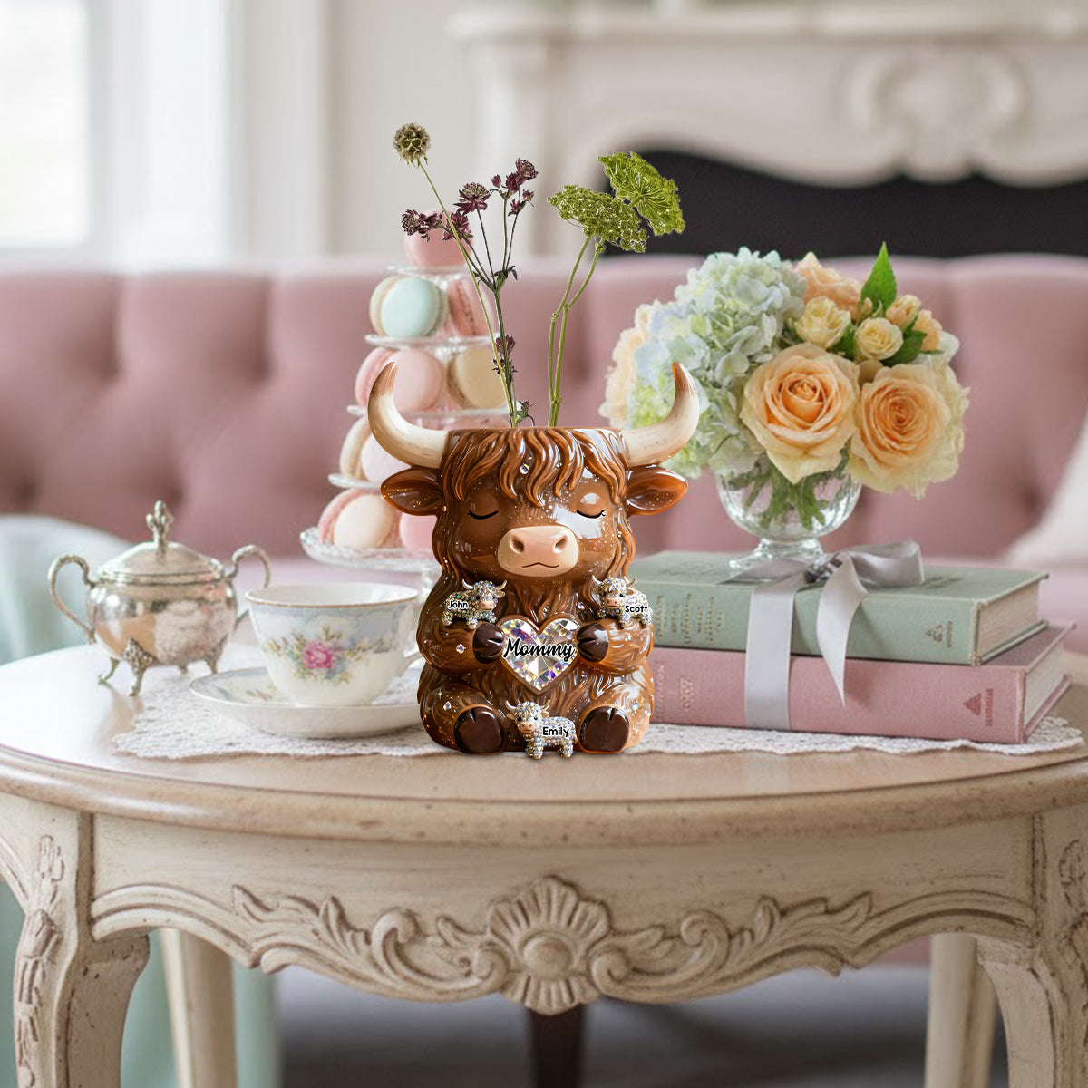 Farm Life - Personalized Highland Cow Custom Shape Acrylic Flower Vase