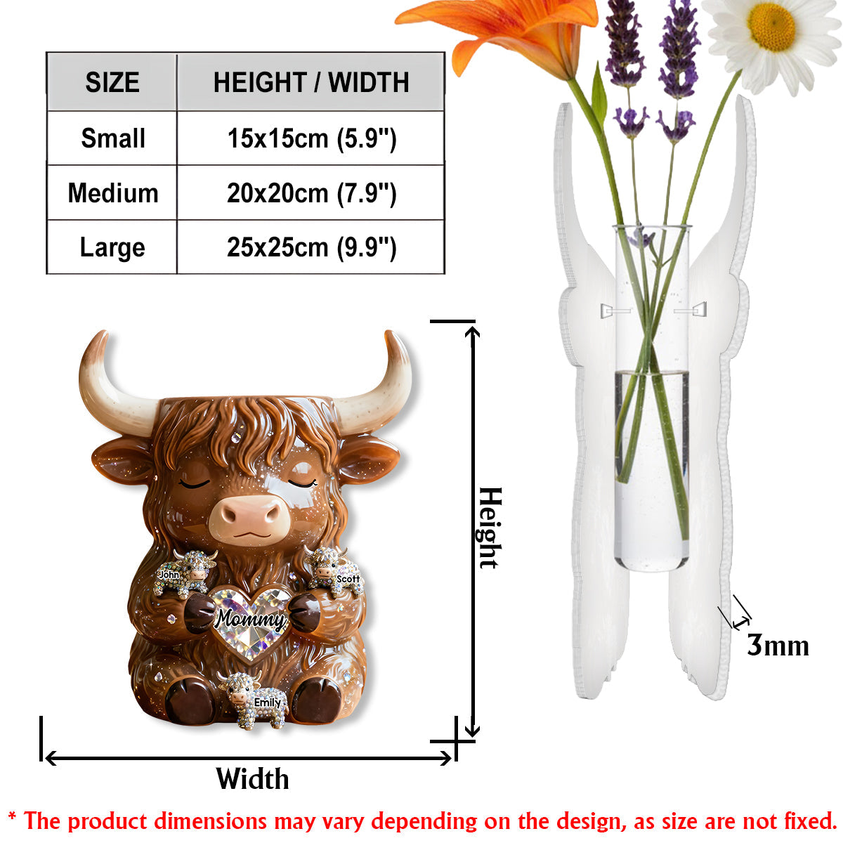 Farm Life - Personalized Highland Cow Custom Shape Acrylic Flower Vase