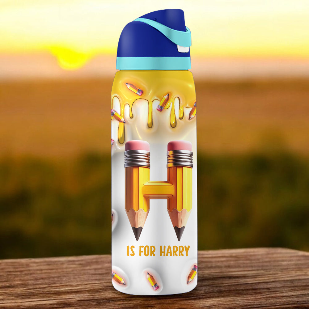 Pencil Alphabet Custom Name - Personalized Kid 2-In-1 Spout Water Bottle