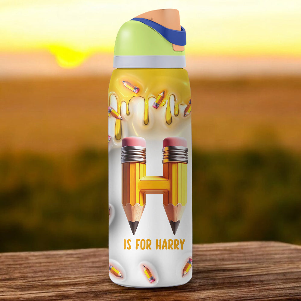 Pencil Alphabet Custom Name - Personalized Kid 2-In-1 Spout Water Bottle