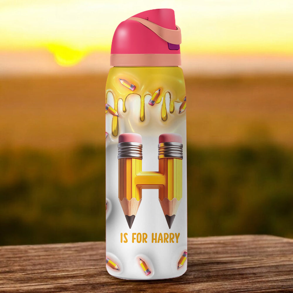 Pencil Alphabet Custom Name - Personalized Kid 2-In-1 Spout Water Bottle