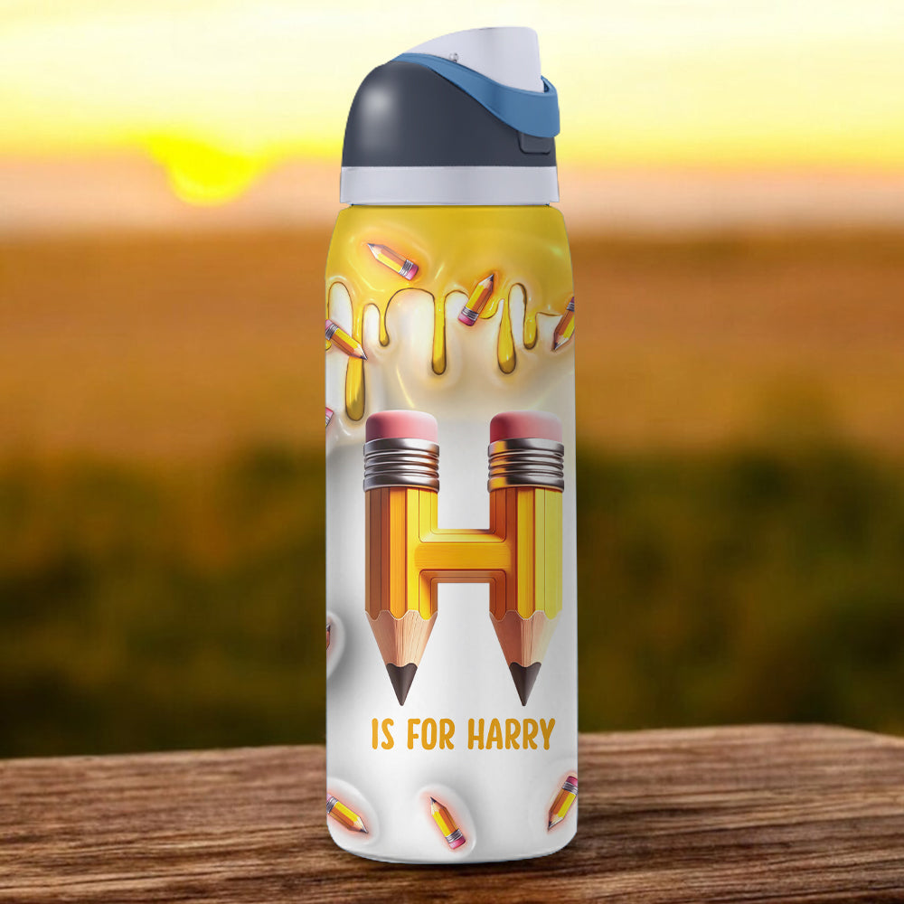 Pencil Alphabet Custom Name - Personalized Kid 2-In-1 Spout Water Bottle