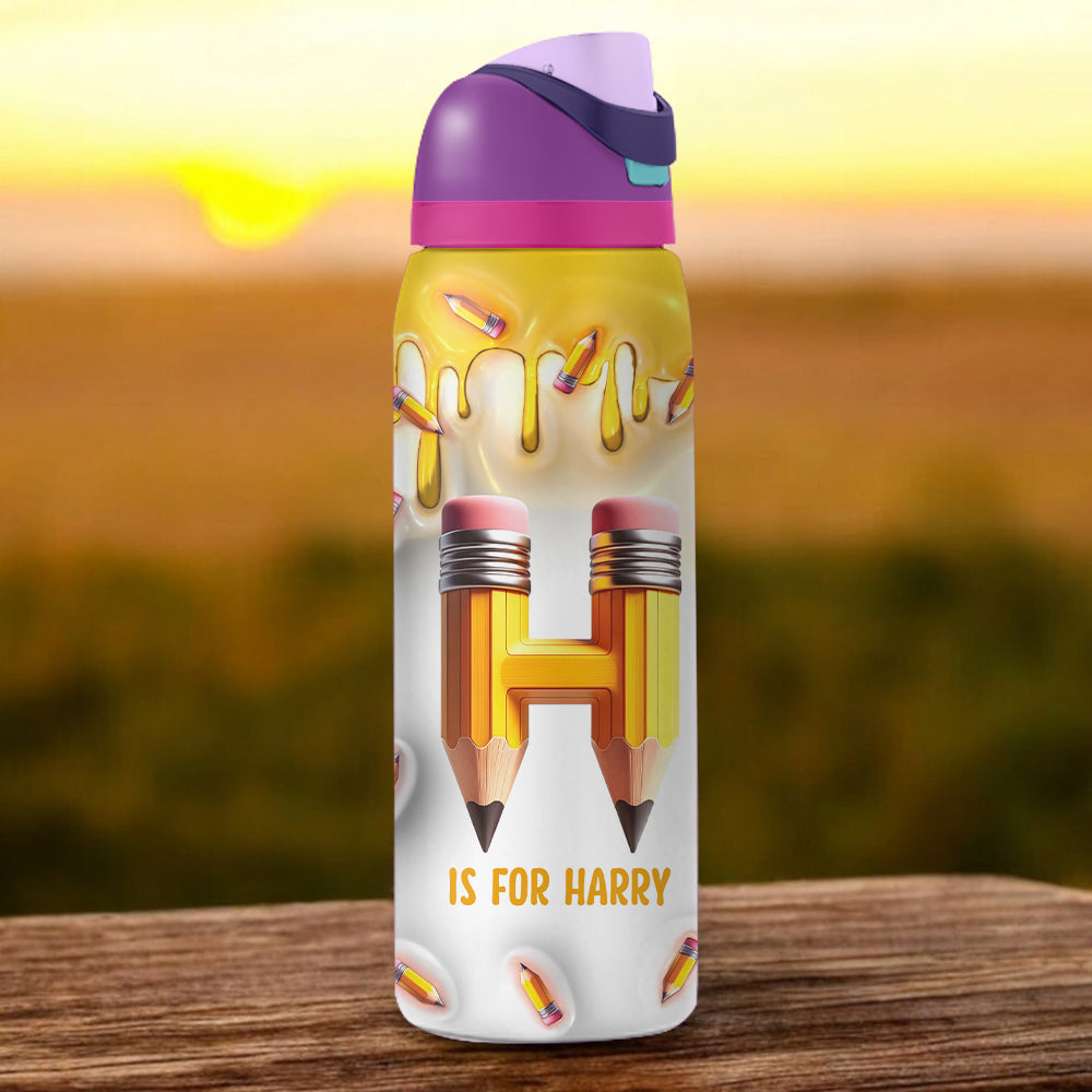 Pencil Alphabet Custom Name - Personalized Kid 2-In-1 Spout Water Bottle