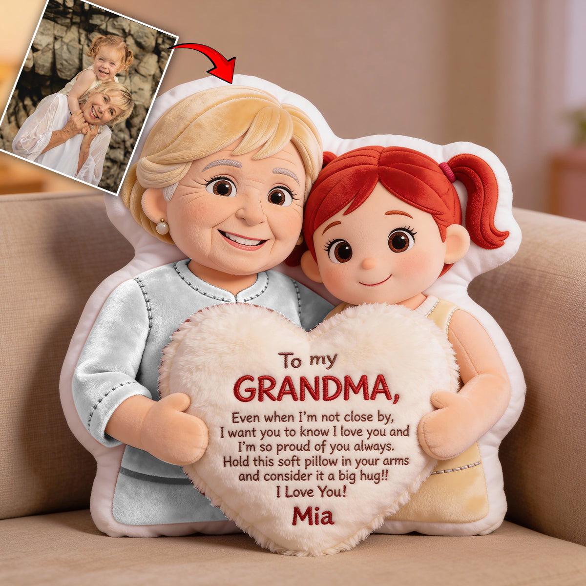 To My Grandma - Personalized Grandma Faux Fur Shaped Pillow