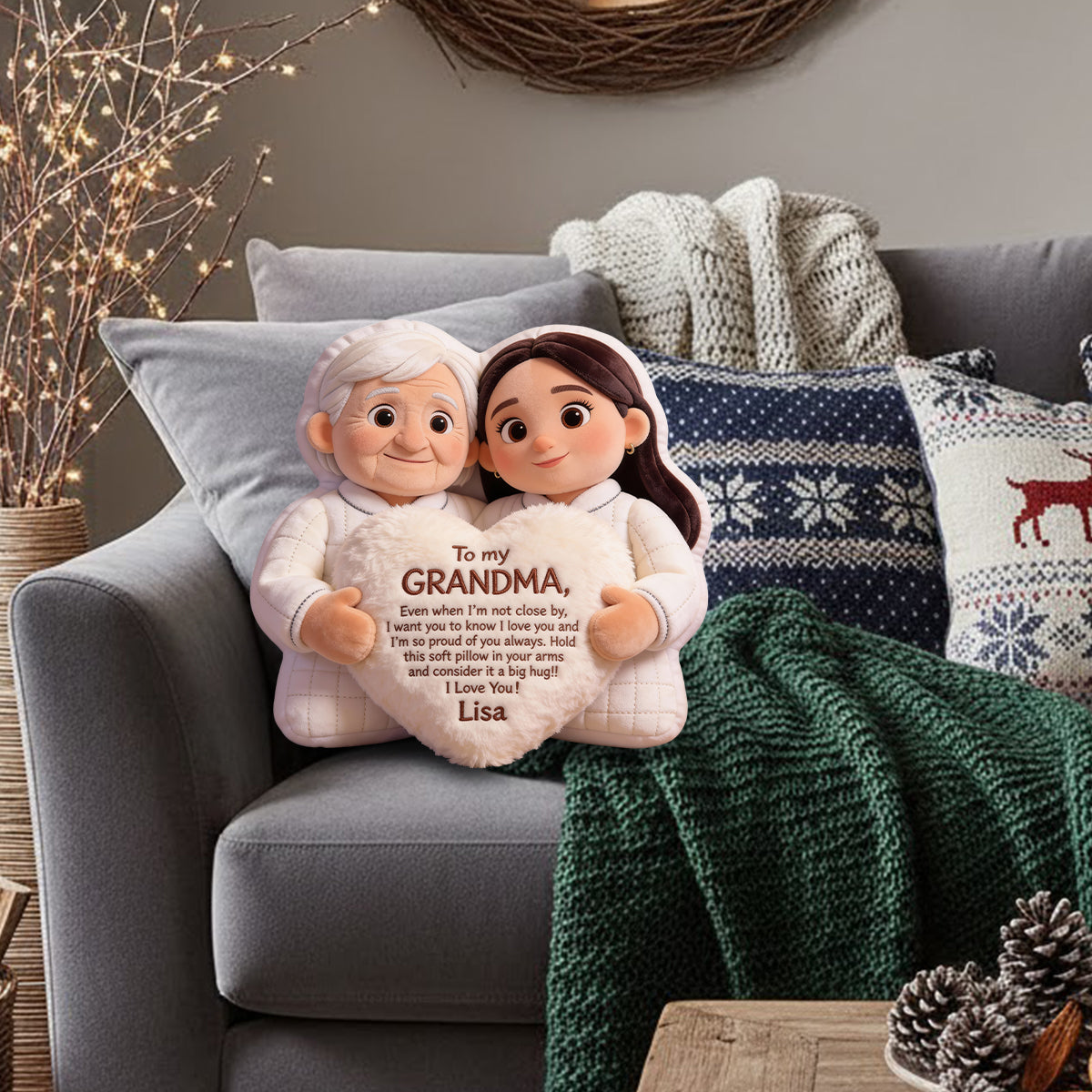 To My Grandma - Personalized Grandma Faux Fur Shaped Pillow