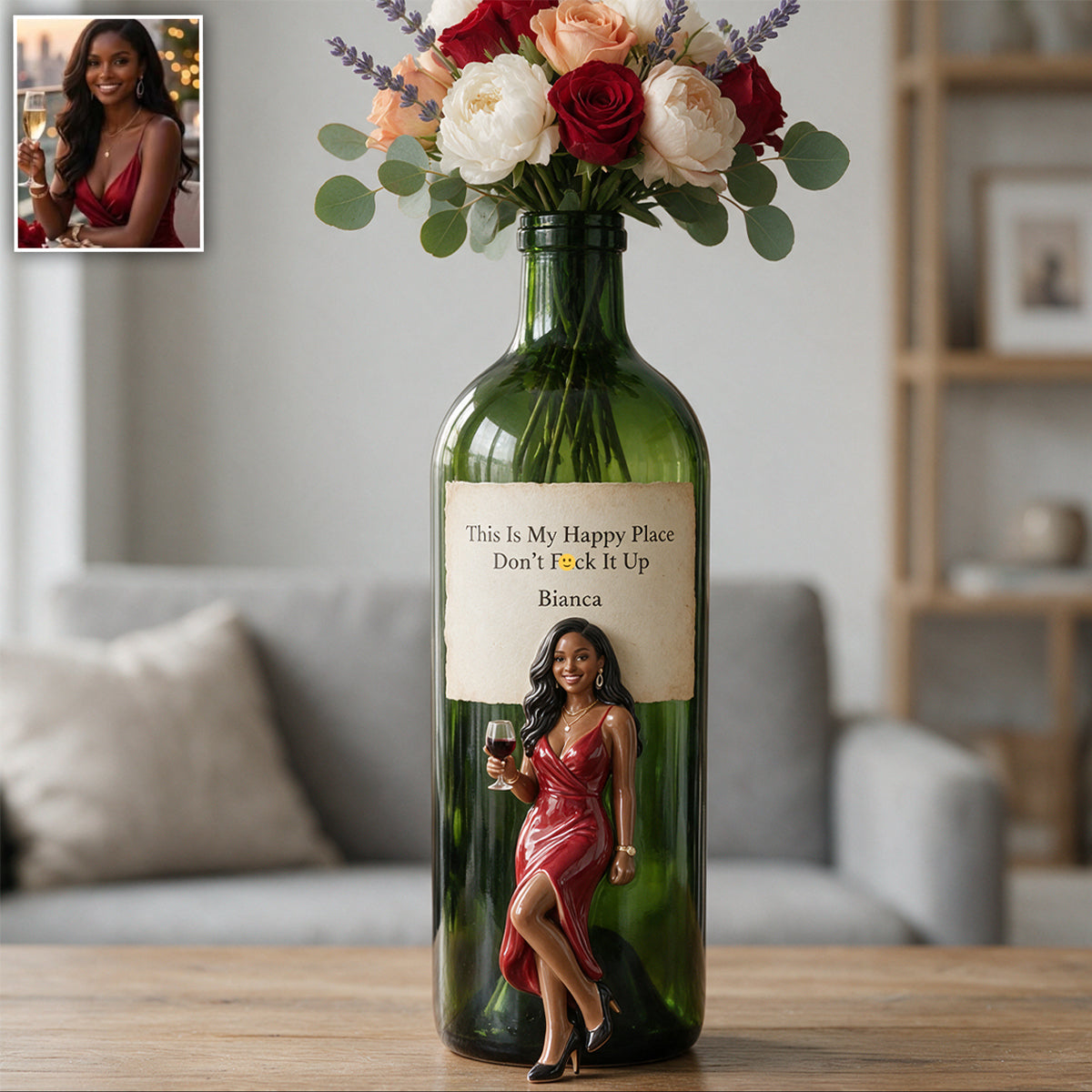My Happy Place - Personalized Wine Custom Shape Acrylic Flower Vase