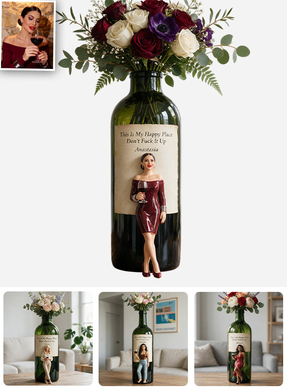 My Happy Place - Personalized Wine Custom Shape Acrylic Flower Vase