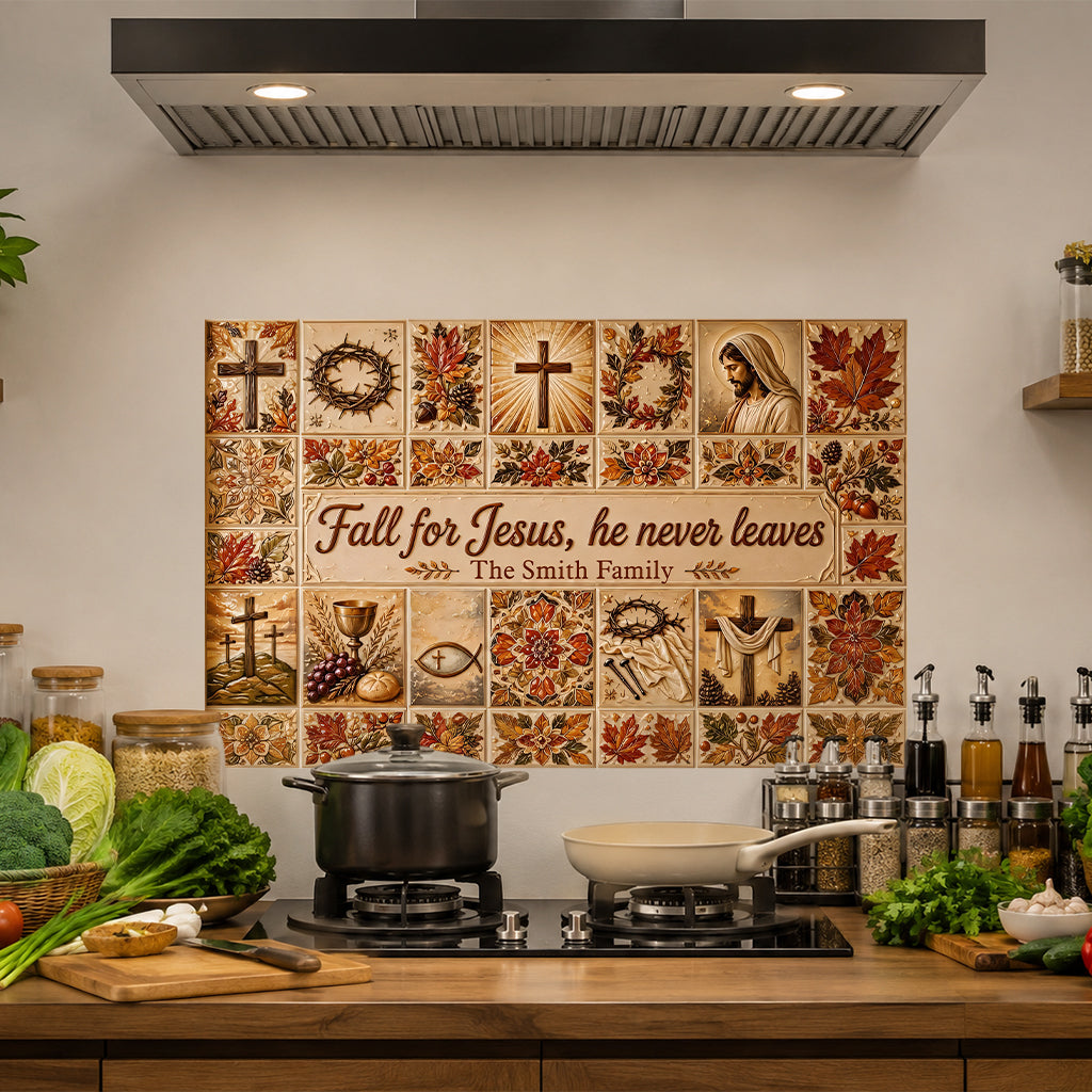 Fall For Jesus He Never Leaves - Personalized Christian Wall Decal
