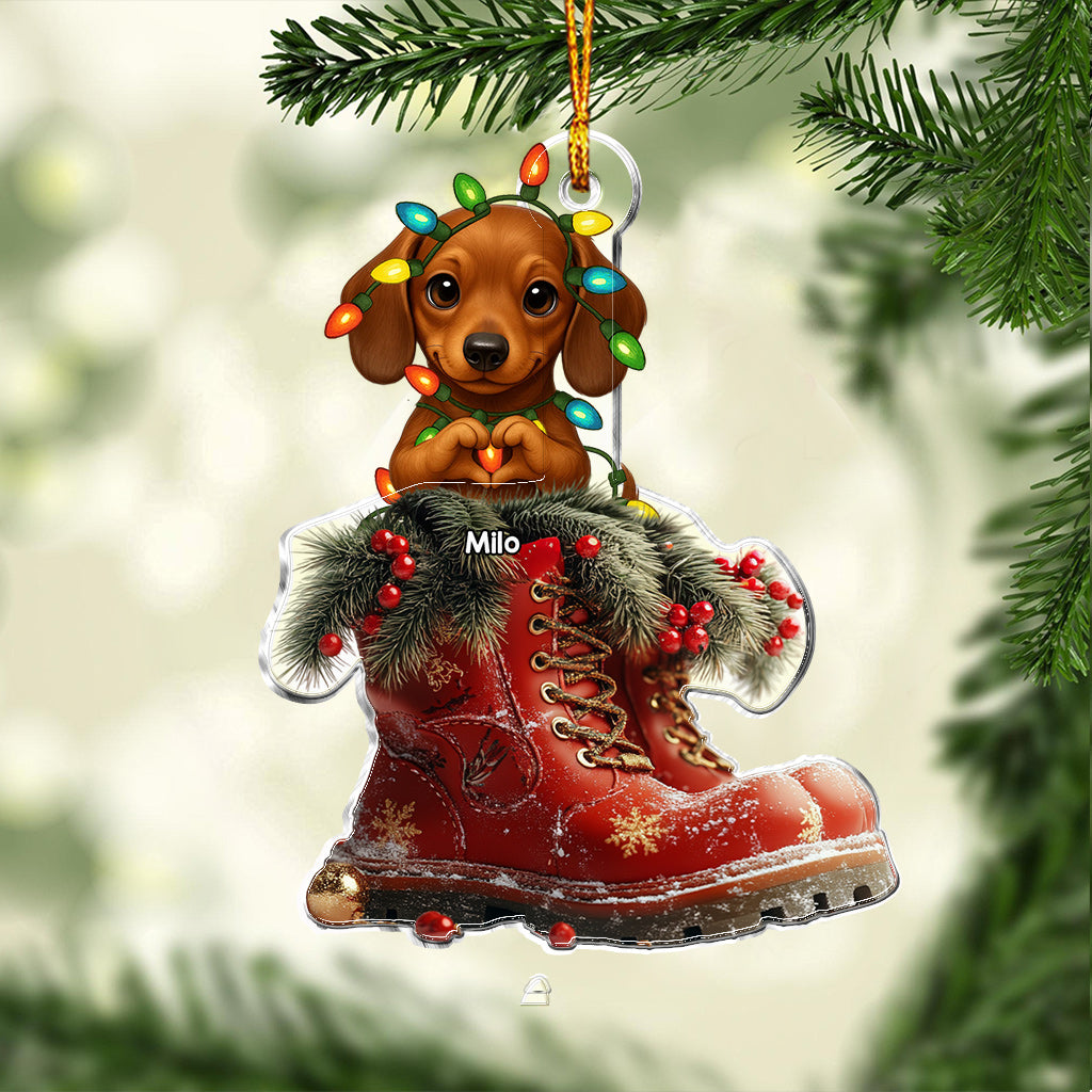 Dog Christmas Boots - Personalized Dog Custom Shaped Ornament